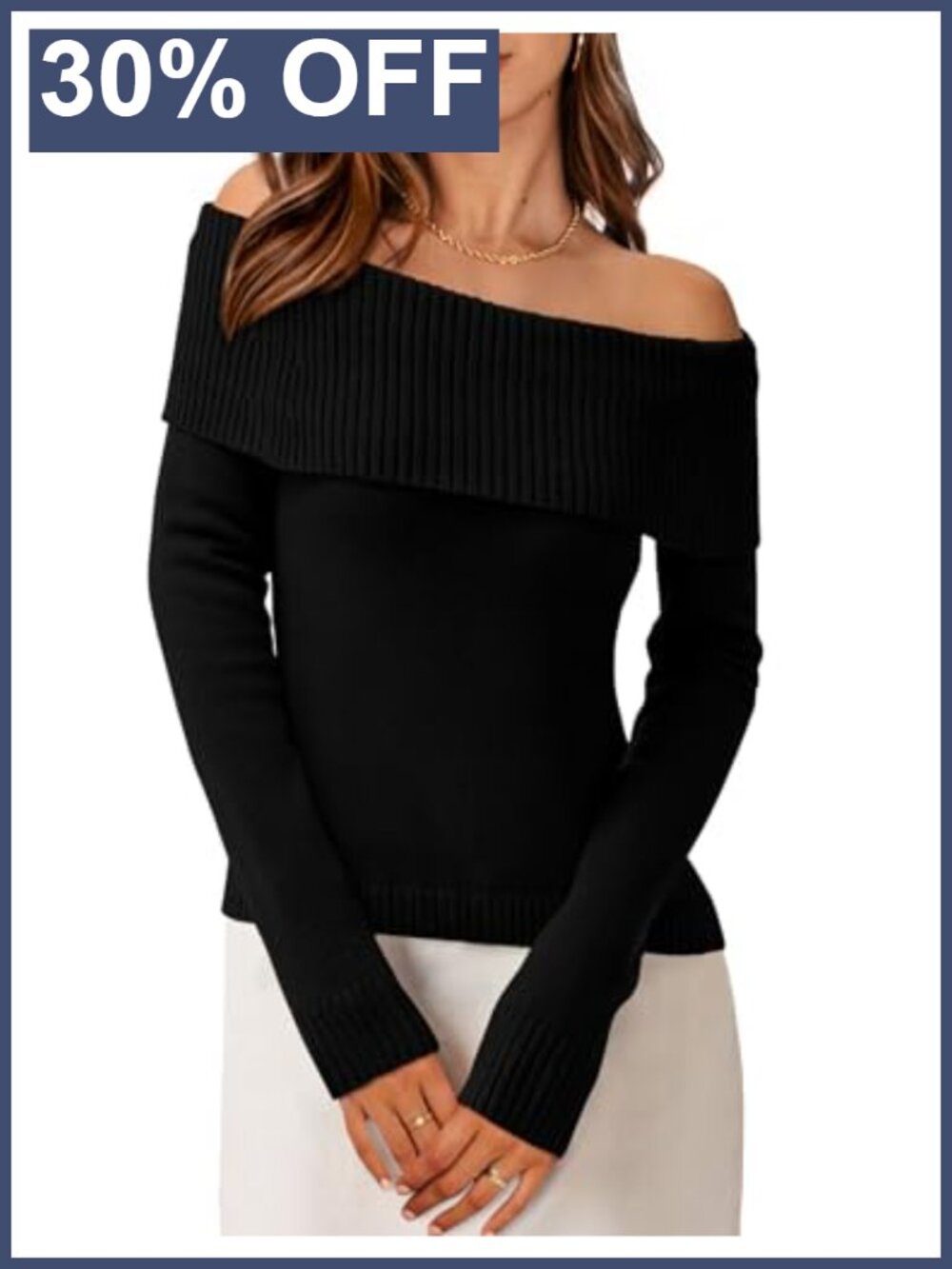 Off the Shoulder Knit Sweater Women's Long Sleeve Pullover Date Night Top